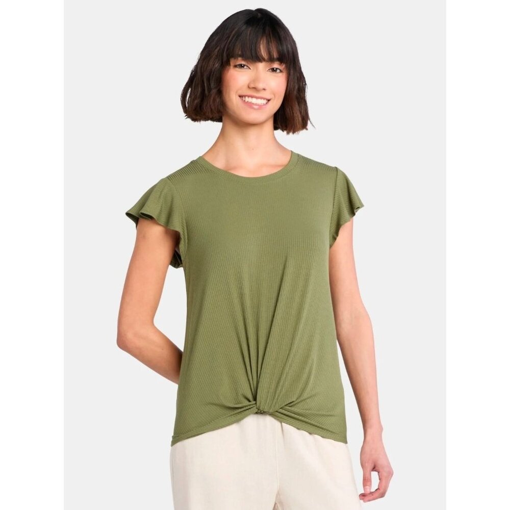 NWT Women's Green Twist Front Top with Flutter Sleeves Size Small (4-6)